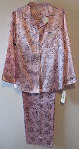 Womens Winter Satin Pajamas Sleepwear by Miss Elaine Size S M L XL 