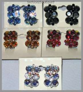 NEW SILVERTONE CLIP ON EARRINGS CRYSTAL LOTs of COLORS SHIPS FAST 