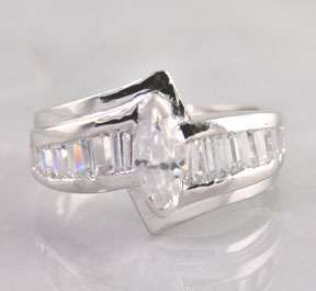 Sterling Silver Emerald Cut White Ice CZ Stone Ring  
