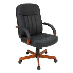   Ethos Leather Executive Chair w/ Wood Arms and Base: Office Products