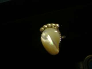 MOTHER OF PEARL & STERLING FOOTPRINT HANDCRAFTED RING SIZE 6 1/4 
