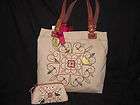 FOSSIL Penelope Bird Tote Purse Handbag & Matching Small Cosmetic Bag 