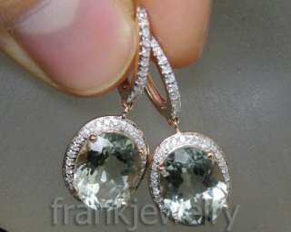   45Ct Solid 14Kt Rose Gold Diamond Oval Green Amethyst Earrings  