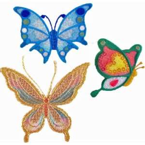    Set of 3 Butterfly Sew/Iron On Patches Medium Size 