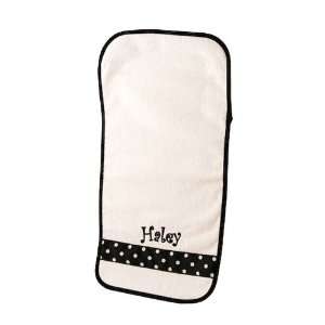 Personalized Baby Burp Cloth with Ribbon Accent   Black/White Polka 