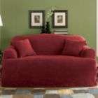 Sure Fit Soft Suede Burgundy T Cushion Loveseat Slipcover