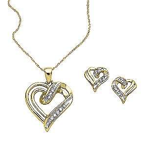 cttw Diamond Pendant and Earring Set in 18K Gold Over Sterling 