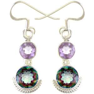 Faceted Mystic Topaz Earrings with Faceted Amethyst   Sterling Silver