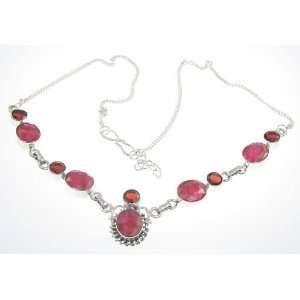   Created RUBY, RED GARNET Necklace, 17.38  18.38, 16.8g Jewelry