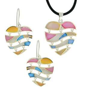 Mother Of Pearl Accent Diamond Earrings and Pendant Set