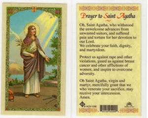 Saint/St. Agatha Holy Prayer Card Breast Cancer Patron  