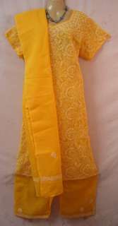 Yellow Lucknowi Pure Cotton Salwar Kameez Embroidery  