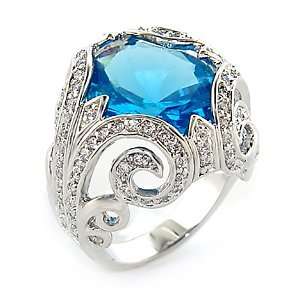  Designer Style Aquamarine Cocktail CZ Ring Jewelry