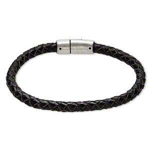  6mm Black Leather Bracelet 8 inches: Jewelry