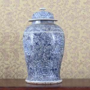  Flowers Pattern Blue and White Jar with Cover   Classic Type 