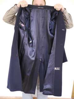 Vtg 60s Navy Blue Wool Mens Winter Overcoat UK Made  