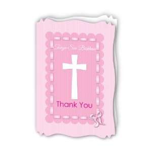  Delicate Pink Cross   Personalized Baptism Thank You Cards 