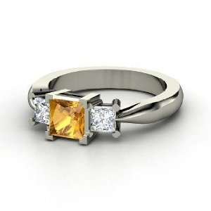 Ariel Ring, Princess Citrine 14K White Gold Ring with 