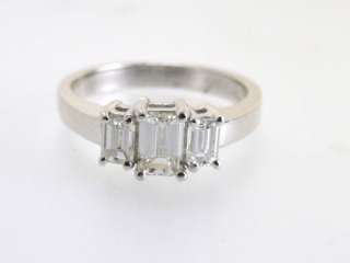 Fine Platinum Diamond 3 Stone Emerald Cut Ring PERFECT!  