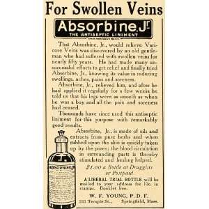  1916 Ad Swollen Veins Absorbine Jr. Bottle W. F. Young 