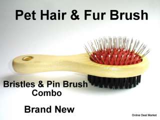 NEW WOOD HANDLE PET DOG CAT HAIR BRUSH COAT GROOMING DOUBLE SIDED PIN 