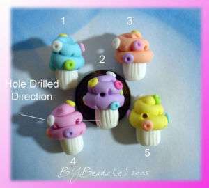 Swirly Cupcake Polymer Clay Beads by BY  