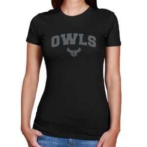Rice Owls Ladies Black Logo Arch Slim Fit T shirt:  Sports 