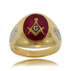 GEMaffair GENTS MASONIC RING 10K GOLD RED LODGE WITH OVAL SIGNET