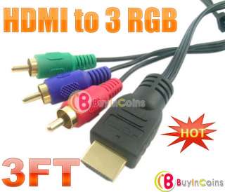 3FT Gold Plated HDTV HDMI to 3 RGB Adapter Cable 4 PS3  