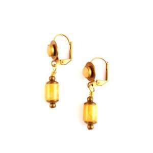 Antique Brass Yellow Jade Cylinder Drop Earrings Jewelry