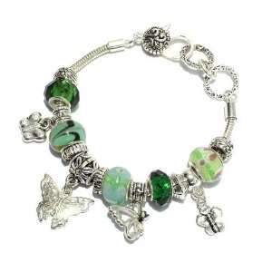   Metal; Green Beads; Butterfly Charms; Lobster Clasp Closure: Jewelry