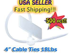 500 PACK 4 INCH MARKER LABEL ZIP CABLE TIES WRAPS 18 LBS WHITE 4 