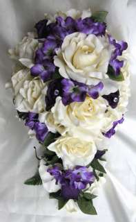 50pc Bouquet wedding centerpiece BLUE/WHITE/SILVER  