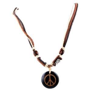  Tri Color Cord Necklace with Peace Sign Pendant: Jewelry