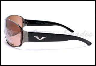 metal black w brown lens round edge shield style designer sunglasses 