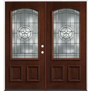  3/4 Arch Mahogany Wood Entry Double Door #50 Star, Left 