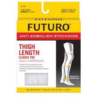 Futuro Anti Embolism Stockings, Medium Regular, White, Thigh Length 