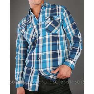   Sht We Love   Mens Fox Plaid S/S Button Up Shirt in Blue S10 SS9000