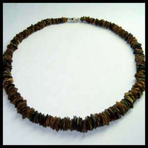 PUKA SHELL NECKLACE BROWN CHIPS SURFER CHOKER MENS 18  