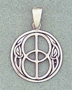 Sterling Silver Celtic Knot Peace Sign Circle Pendant  