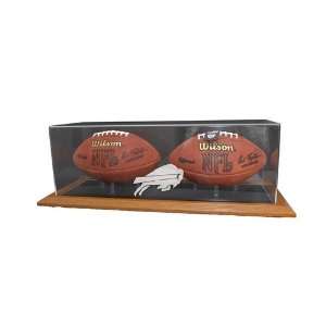 Buffalo Bills Double Football Display Case with Natural Color Framed 