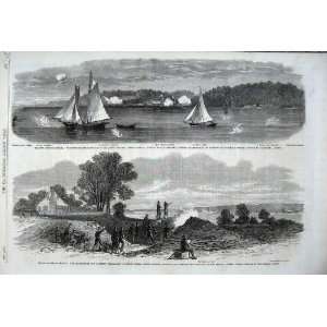  1861 Civil War America Potomac Sailing Ship Gun Battery 