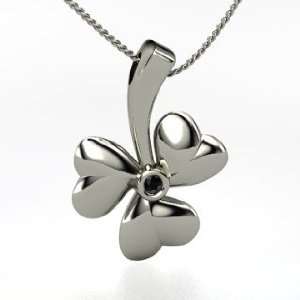  Shamrock Pendant, Sterling Silver Necklace with Black 