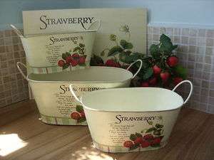 Shabby Vintage Chic Troughs Tins Strawberry Set of 3 Rustic Country 