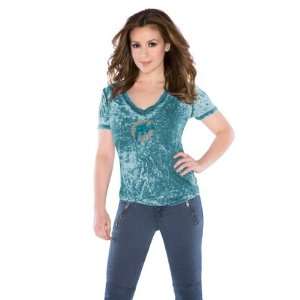  Miami Dolphins Womens Fade Route Crystals V Neck T Shirt 