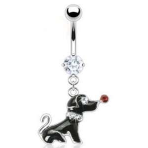  Dangling Black Puppy Dog Belly Button Navel Ring Dangle 