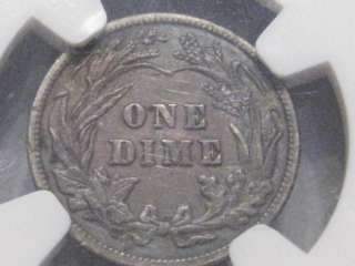 1904 Silver Barber Dime. NGC AU details.  