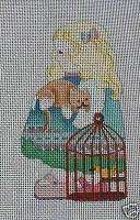 NEEDLEPOINT CANVAS HAND PAINTED DEDE GIRL W/CAT  