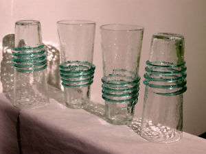   American Art Glass Blenko Anderson Green Spiral Crackle Glasses  