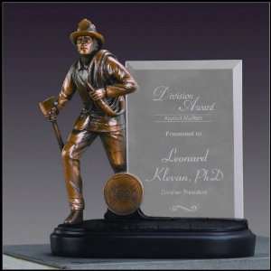  Fireman Award Electroplated Bronze Resin Figure with Glass 